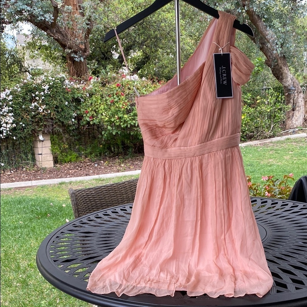 J. Crew Pink Asymmetrical Ruched Tiered Dress - Picture 2 of 14
